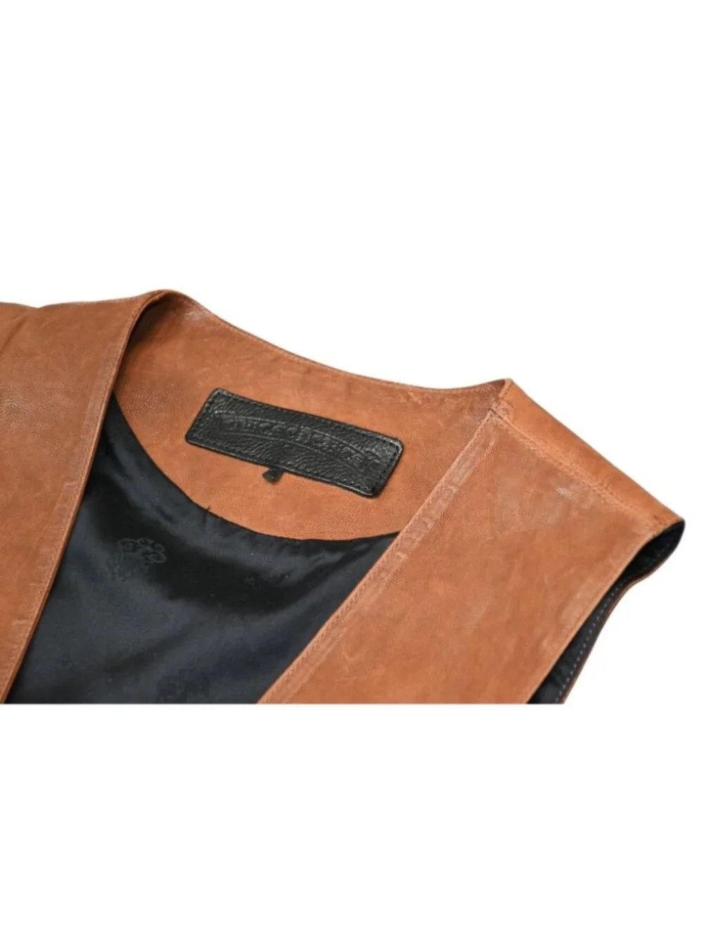 Chrome Hearts L Lng Bck Leather Vest Floral Button Brown S